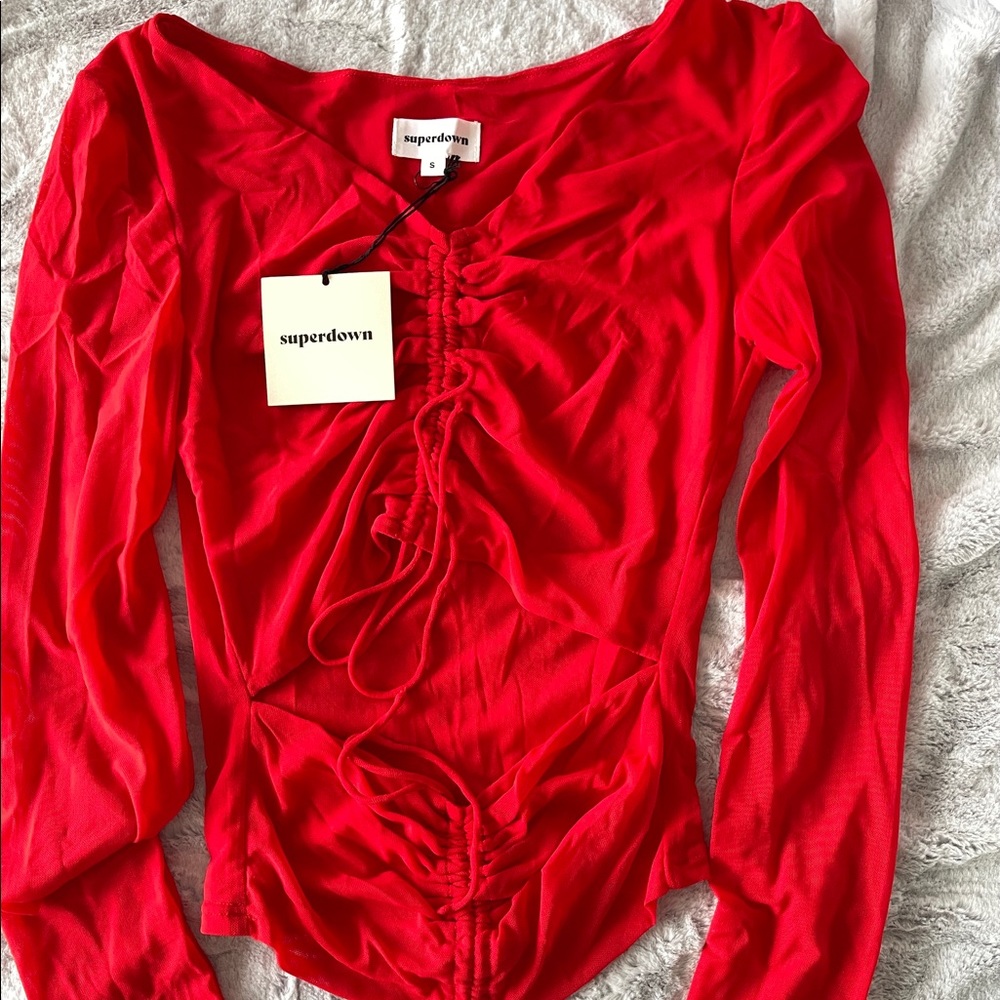 Superdown Mesh Cutout Red Top